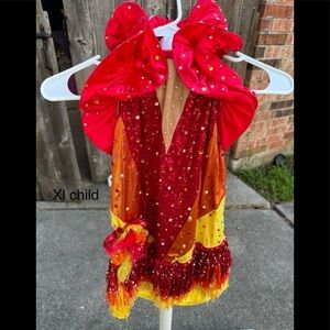 Xl child dance costume. Romper, fringe, with a shrug around neck